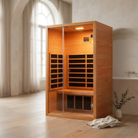 1 Person Extendable FAR Infrared Sauna for Home, Hemlock Wood Low EMF 6 Carbon Heaters Indoor Saunas with LED Lights, Bluetooth Speaker, Digital Control Panel, and Seating Bench — Studio Shot