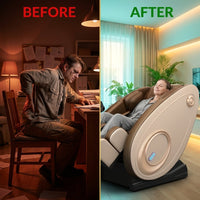 Massage Chair Zero Gravity Full Body with Heating and Bluetooth - Gold — Before & After