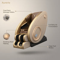 Massage Chair Zero Gravity Full Body with Heating and Bluetooth - Gold — infographic