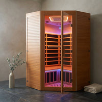 Multifunctional 2-3 Person Infrared Sauna for Home, 2180W Indoor Sauna with 7-Color LED Ambient Light, Red Light Feature, Oxygen Bar, Dual Bluetooth Speakers, 360° Surround Heating — Studio Shot