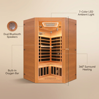 Multifunctional 2-3 Person Infrared Sauna for Home, 2180W Indoor Sauna with 7-Color LED Ambient Light, Red Light Feature, Oxygen Bar, Dual Bluetooth Speakers, 360° Surround Heating — infographic